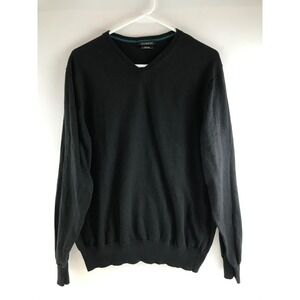 George Sweater Men's Size XL 46/48 Black Pullover V-neck Wool Blend Long Sleeve